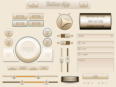 Cream UI - mobile interface kit buttons faders form knobs retina retina app sliders user interface web elements web ui