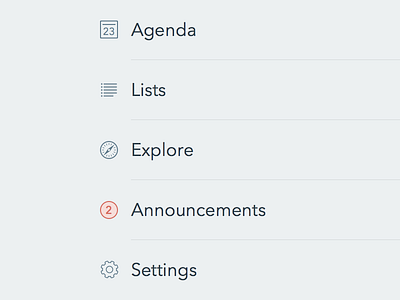 Navigation agenda announcements explore icons lists menu nav notification settings sketchapp