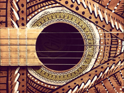 Hand Painted Guitar black brown guitar painted pattern tribal white