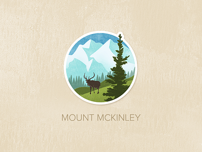 Day Eight: Mount McKinley badge icon illustration painted pin textured watercolour