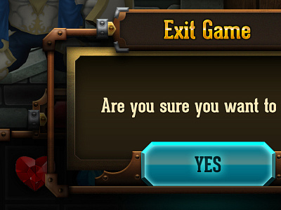 Are you sure? blue button dark exit game gold light metal textures yes