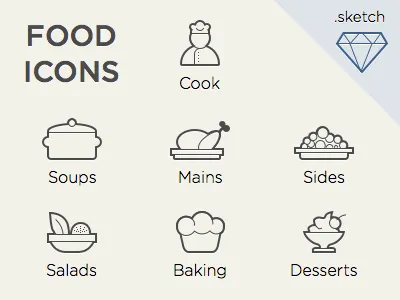 Food Icons For Sketch.App dessert download food free freebie icon line salads sketch sketch app soups thin