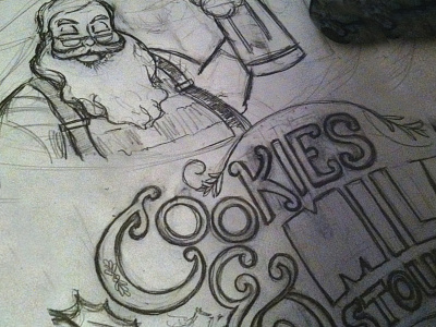 Cookies and Milk Stout Prelim Sketch beer christmas cookies label santa sketch wip