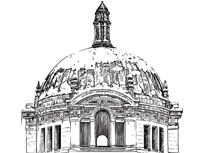 Postcard - WIP architecture black and white building digital drawing holiday illustration monochrome postcard print winter wip