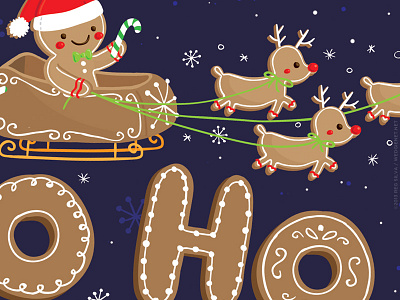 2013 holiday promo mailer christmas cute food gingerbread holiday illustration kids postcard reindeer santa sleigh snowflakes
