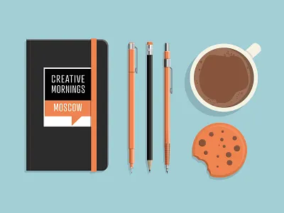 Sketch at CreativeMornings breakfast coffee cookie creative creativemornings flat illustrator moleskine morning pencil sketchbook vector