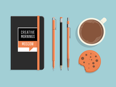 Sketch at CreativeMornings breakfast coffee cookie creative creativemornings flat illustrator moleskine morning pencil sketchbook vector