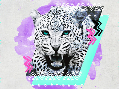 Fierce Leopard animal art collage illustration leopard pattern watercolor