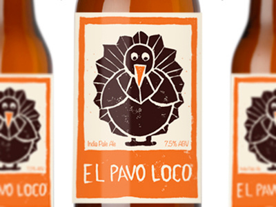 El Pavo Loco beer label linocut print thanksgiving turkey