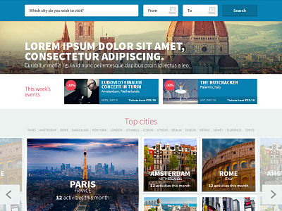 Booking website home page activities booking cities city events home page musement search search bar site ticket