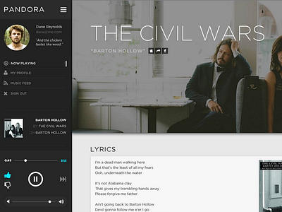 Pandora Concept WIP Part II creative design music music player pandora player redesign ui ui design ux ux design web