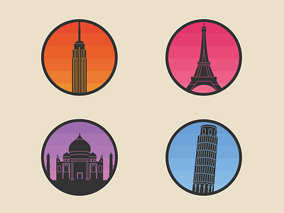 Landmark Illustrations eifel tower empire state building flat icon illustration india landmark leaning tower of pisa new york city paris taj mahal