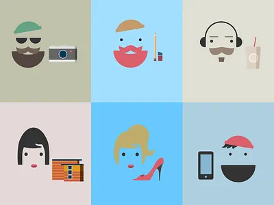 Kit Family beard faces illustration mustache vectors