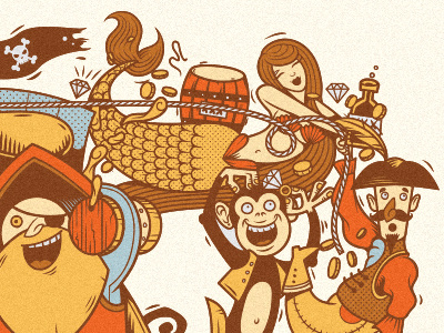 Arr! illustration mermaid monkey pirates