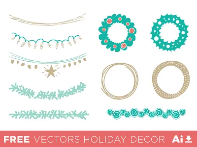 Holidays Vectors Decor celebration christmas free garland gold green greeting light resources retro vintage xmas