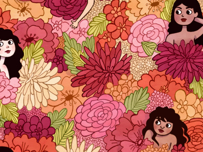 Girls in Flowers flowers girls illustration