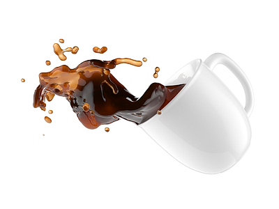 A cup of coffee 3d 3dsmax coffee cup drink falling liquid realflow vray white