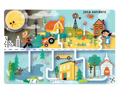 The Family Farm barn bus family farm illustration mom school sun texture windmill