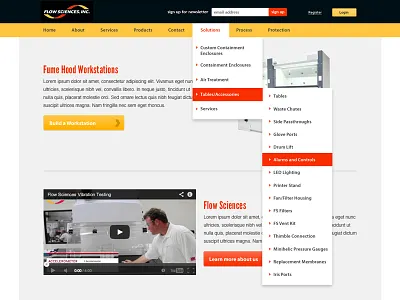 Flow Sciences - Website Design WIP dropdown industry science tech ui ux website
