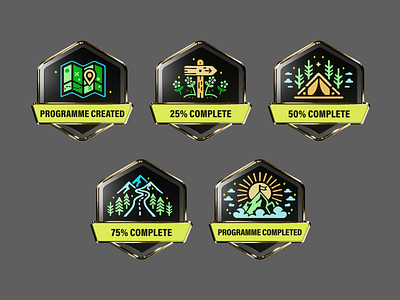 3D explorer achievement badges 3d 3d badges achievement badges animation award badge badge suite blender environment explorer fitness fitness streak gamified fitness gold badges map mountain climbing outdoors success tent trophy