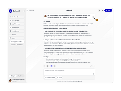 Thesis AI Assistant ai ai chat bot ai chat student ai for student ai helping student ai research artificial intelligence chat ai clean research research for student thesis ai ui