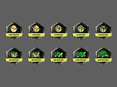 Egg to tortoise 3D achievement badges 3d 3d badges achievement achievement badges animation award blender cracked egg cracking egg egg exercise fitness gamification gold icons hatching egg metallic badges routine tortoise trophy turtle