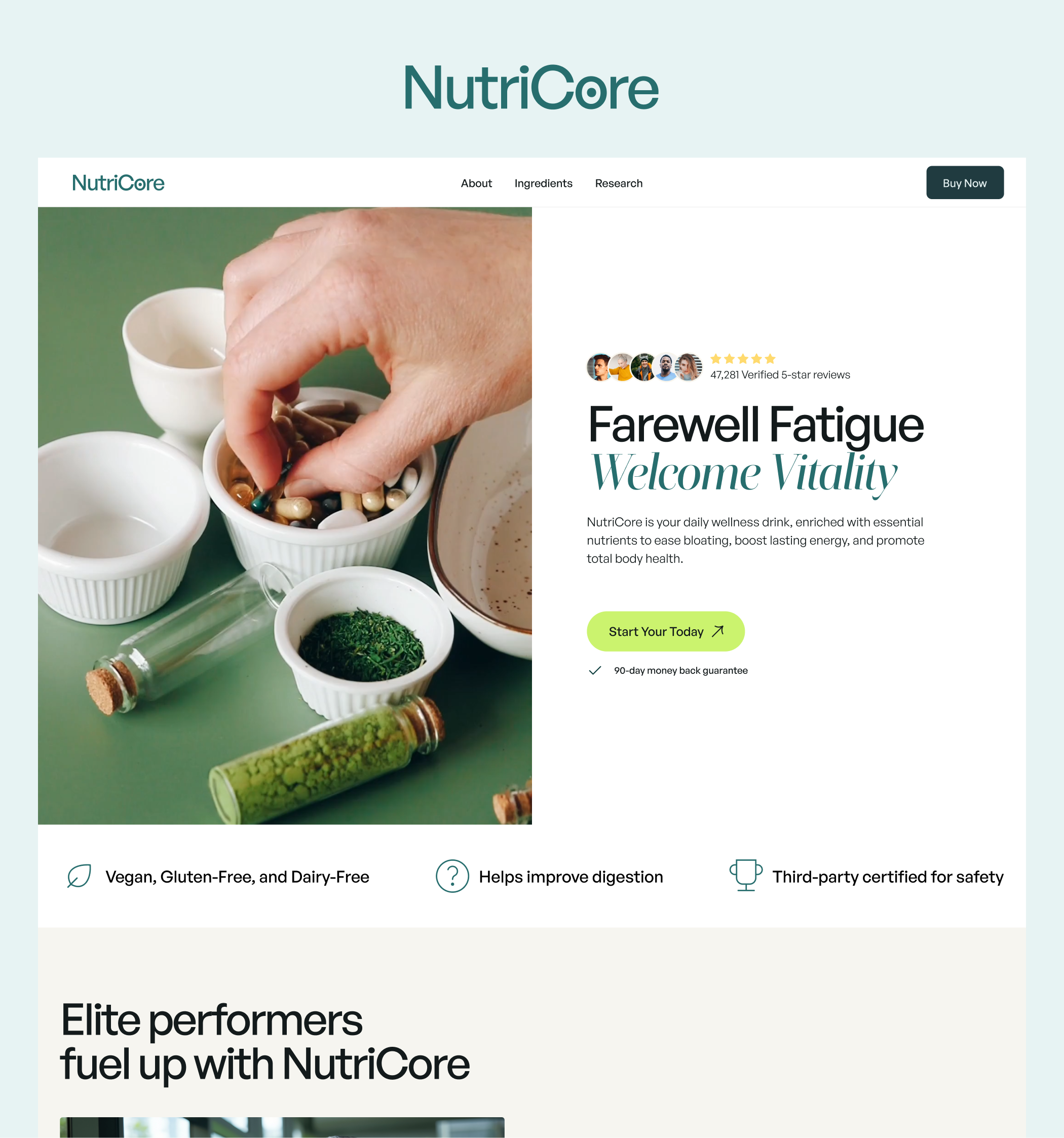 NutriCore - Farewell Fatigue Welcome Vitality 😍 ecommerce healthdrink landingpage template webdesign webflow