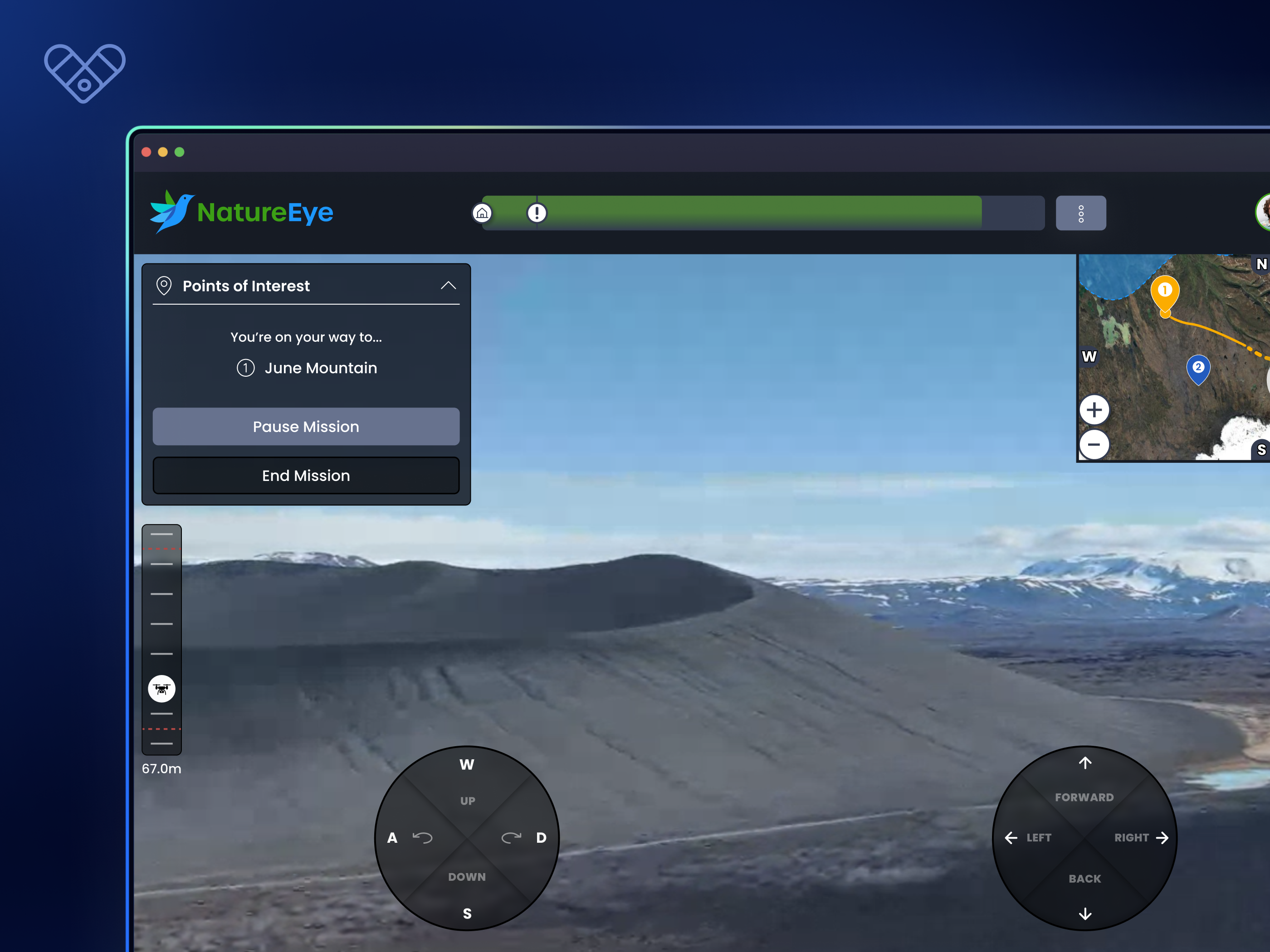 Virtual nature tours - default pilot view desktop interaction design live ui ux
