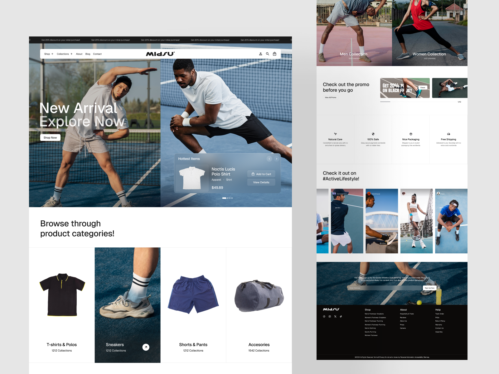 Midsu - Sportswear e-Commerce Website buy cart catalog ecommerce fashion gym hero landing page modern polos retail sell shirts shoes shop sports sportswear tennis web workout