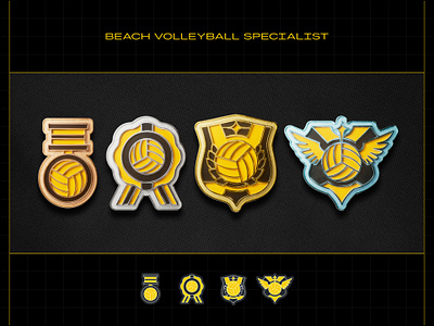 Beach volleyball achievement badges 3d 3d badges 3d render award badge badge icons beach volleyball bronze champions emblem gold badge icon design medal medal design metal badge ribbon silver sports badge sports icon trophy volleyball