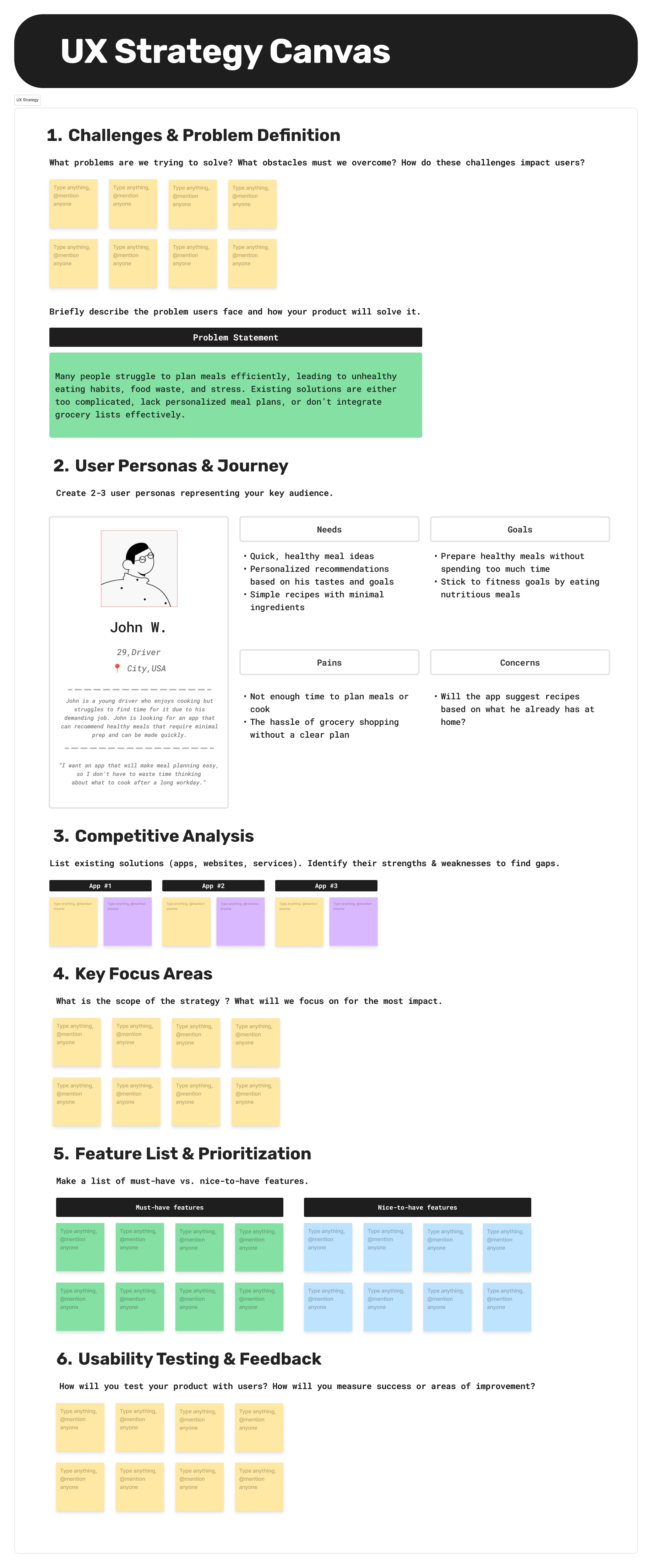UX Strategy Canvas canvas strategy template user experience ux ux canvas ux persona ux research ux strategy