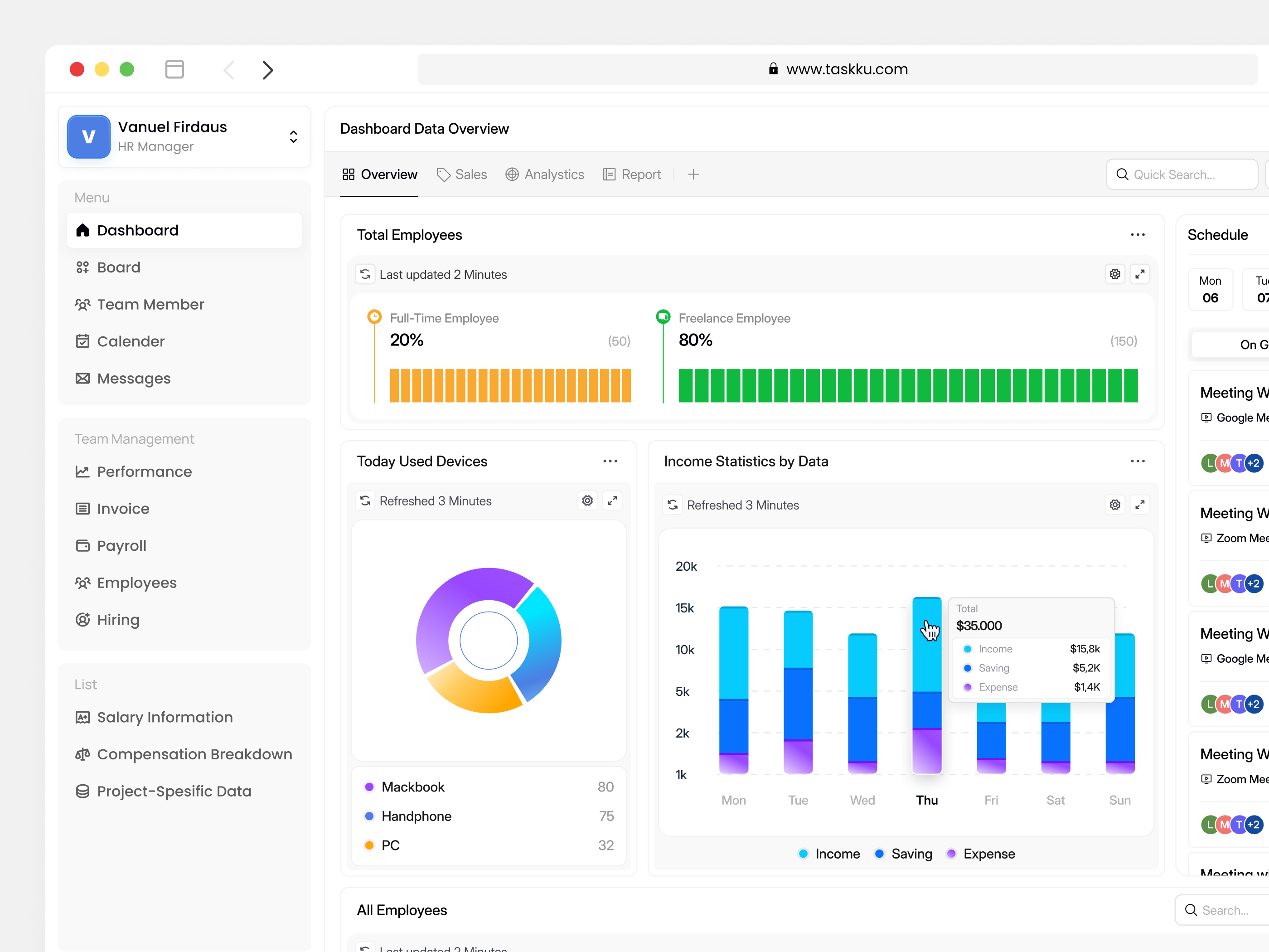 Taskku - HR Management clean dashboard dashboard design design hr hr management ui uiux ux