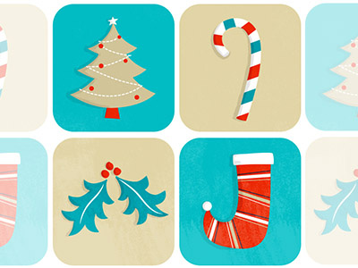 Christmas project WIP boot cane christmas holly icons illustration tree