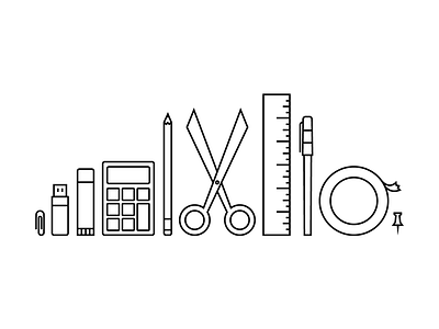 School Supplies [wip] calculator flash drive glue stick illustration paper clip pen pencil ruler school scissors tack tape
