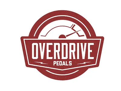 Overdrive Pedals WIP badge illustration logo retro stamp vintage
