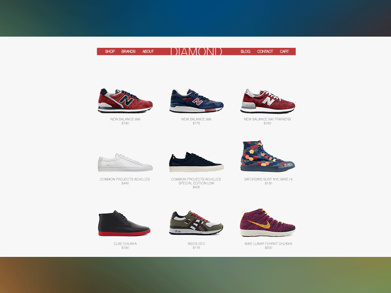 Diamond Push Card Store card ecommerce gif push responsive sneakers store ui ux