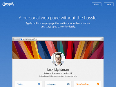 Typify Homepage blue homepage instagram overflow social stack typify webpage