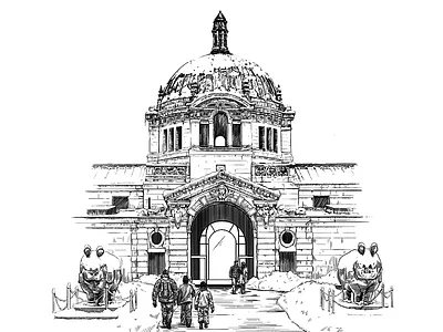 Postcard - WIP v2 architecture card drawing etching holiday illustration illustrator postcard winter zoo