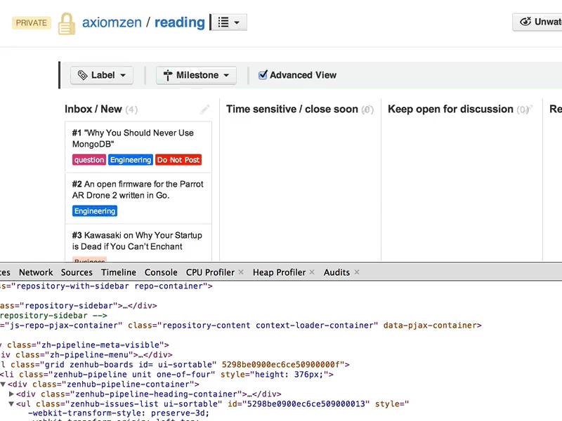 Zenhub Card css3d github issues kanban zenhub