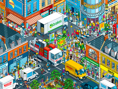 Nectar Business Superpoints Competition advertising cityscape crowd design detail illustration illustrator isometric people pixel art vector vector art city