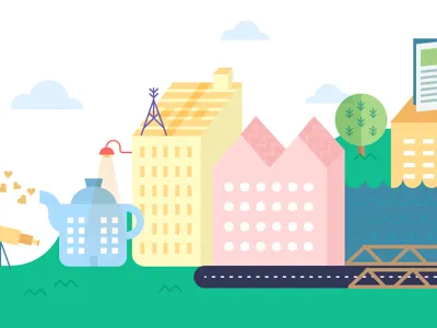 Cute Graphic Design Town banner building town website