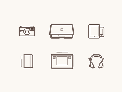 My gear apple camera headset icons illustration ipad iphone macbook notebook pen tablet vector