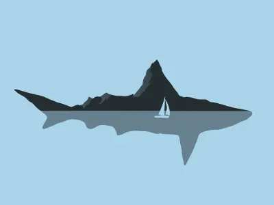 island boat bti illustration island shark simple