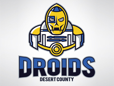 Desert County Droids brand c3p0 design droids logo r2d2 robot sci fi sports star wars