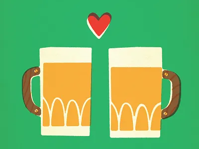A Perfect Match beer brew flex heart illustration love mug print retro silkscreen vintage wooden