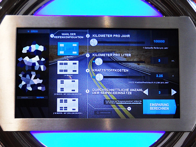 Tradeshow Calculator app blue calculator german highway metal slider tradeshow ux web