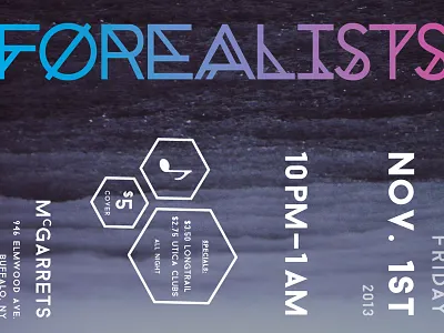 Forealist Gig Poster blue dates geometry gig gradient hexagon music pink print sideways typography