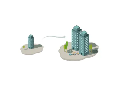 Scaling ai buildings development elements infographics office scaling simple tiny towers trees vector