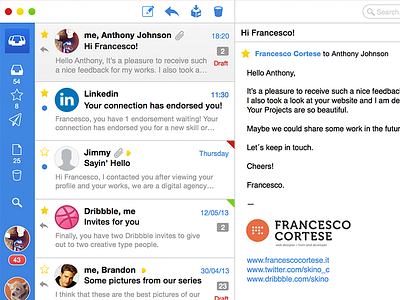 Sparrow app redesign app design gmail google ios7 mac app mail mail client mavericks sidebar sparrow ui