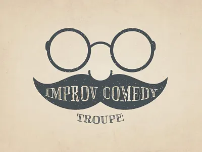 Improv Comedy Troupe blue brown comedy glasses group holiday improv mustache vintage